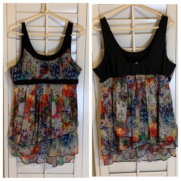 Swimsuit one piece tiered Scoop Neck Swimdress colorful print Size XXL - Picture 13 of 16